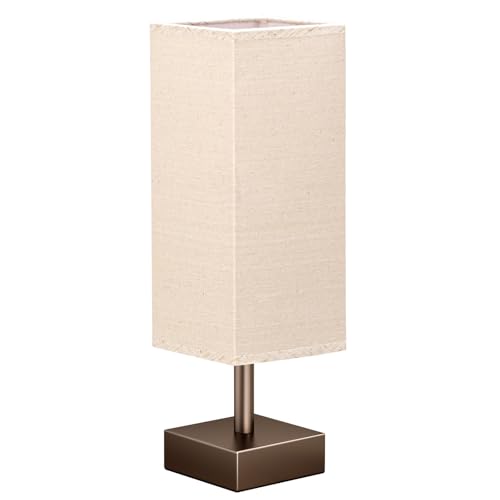 Image of aooshine Browm Small Bedside Lamp for Bedroom - Square Beige Fabric Shade