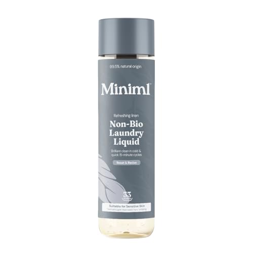 Miniml Eco Laundry Liquid Washing Detergent 1L - Natural Non Bio Fresh Linen Scented Clothes and Fabric Softener for Machine or Delicate Hand Cleaning - 100% Vegan & Cruelty Free (33 Washes)