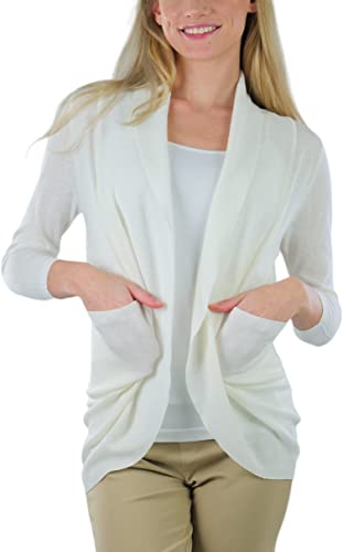 Image of ToBeInStyle Womens Open Front Long Sleeve Lightweight Asymmetrical Draped Cardigan with Side Pockets
