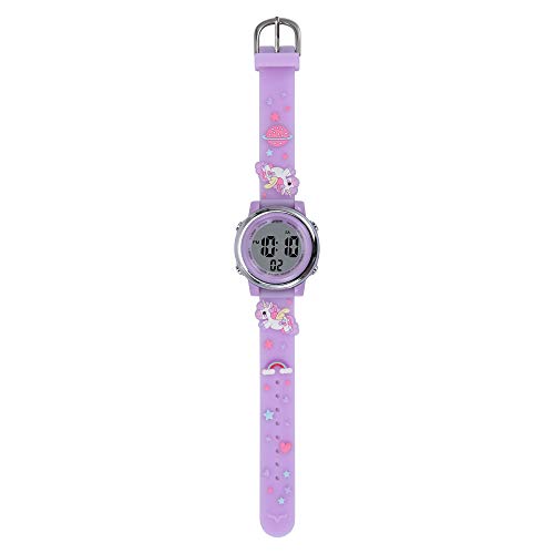 Kids Watches 3D Cartoon Silicone Unicorn Waterproof 7 LED Color Lights Toddler Digital Wrist Watch with Alarm Stopwatch for 3-10 Year Girls Little Child (Light Purple)4