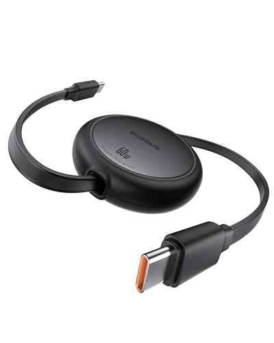 Baseus 充電ケーブル 巻き取り式 USB-C ケーブル 急速充電 60W PD対応 絡まない コンパクト リール式 iPhone16/15 Galaxy iPad Pro MacBook Pro 対応 Free2Pull クラスターブラック