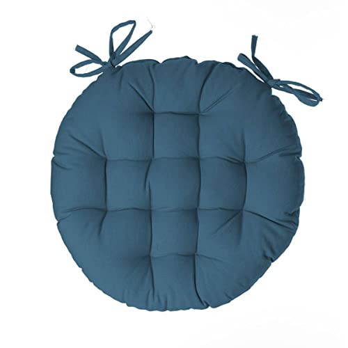Atmosphera - Galette de Chaise Ronde en Coton Bleu Canard D38 cm