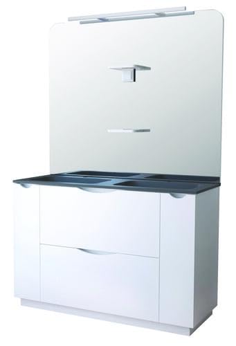 ONDÉE - Meuble à Poser - Design élégant avec Plan Vasque en résine Noir - 2 tiroirs et 2 Portes à Fermeture Progressive - Miroir avec Spot LED - Largeur...