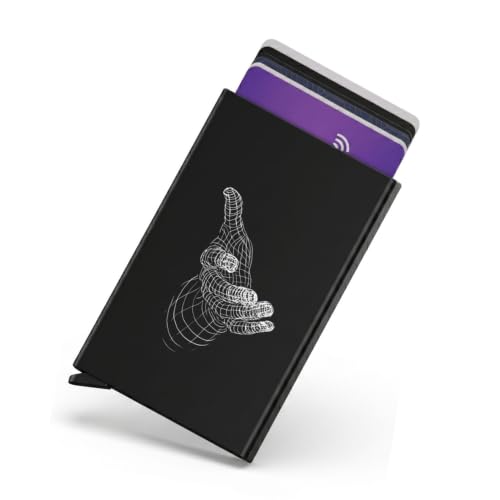 Image of Zip-Tap NFC Digital Contact Sharing Wallet Black Metal Laser Engraved Cyberpunk Design with RFID Blocking