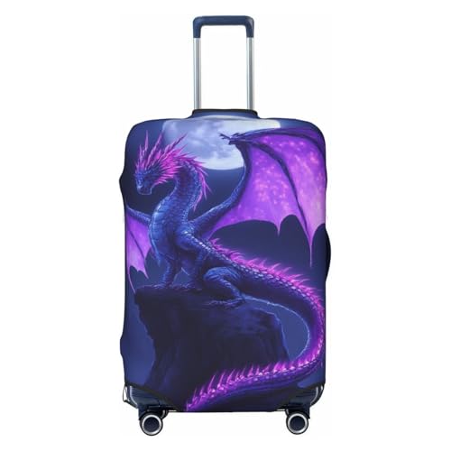 Travel Luggage Suitcase Cover Baggage Case - Purple Fly Dragon, Stretchy Anti-Scratch Baggage Case Zipper Protective Cover, Fits 19-32 inch Luggages