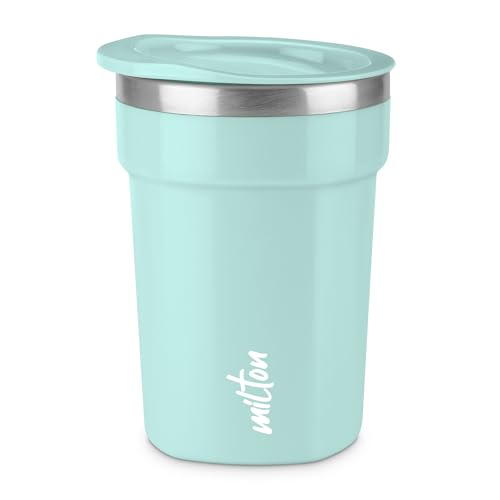 Image of MILTON Cool Touch Deccan Coffee Mug 350 Double Walled 330 ml Inner Stainless Steel Tea Mug with Lid, Coffee Mug Travel Tea Cup, Black Coffee, Tea Cup Single, Pastel Turquoise