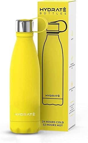 HYDRATE Super Insulated Stainless Steel Water Bottle - 500ml - Bpa Free Hydro Flask Metal Water Bottle, Leakproof, Reusable Vacuum Drinking Thermos Flask - 24 Hours Cold & 12 Hours Hot Water Bottle
