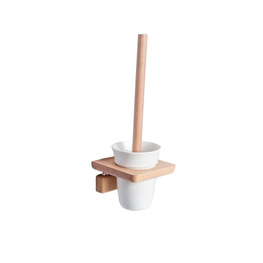 Bathroom Set Wall Mounted Wooden Toilet Brush Holder Set with Plastic Round Brush Head Toilet Brush for Lavatory Floor Toilet Brush Toilet Brush and Holder Set