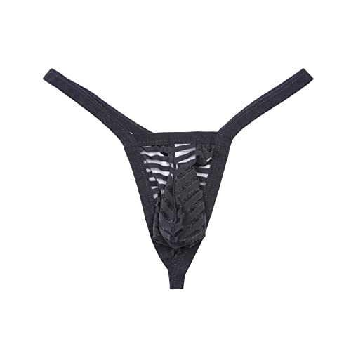Men's Sexy Semi-Transparent Thongs T-Back Mesh Striped Underwear G-trings