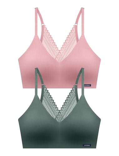 Image of Livona Lace Bralette for Women - Comfort Sports Bra Wireless Padded Bralette with Support Workout Tops Cami Crop S-XXL