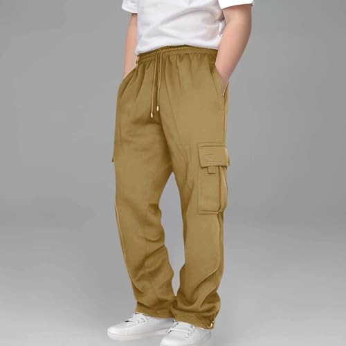 Cargo Sweatpants for Teen Boys Casual Elastic Waist Drawstring Hiking Pants Kids Active Workout Joggers with Pockets3