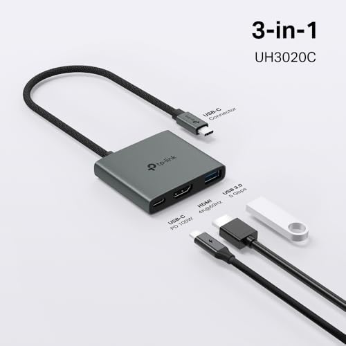 Image of TP-Link USB C Hub 3-in-1 Multiport Adapter (UH3020C) | 4K HDMI | 100W Power Delivery | 1xUSB-A 3.0 Port | 5Gbps High-Speed Transfer | USB C Dongle for MacBook, iPad, ThinkPad and More | Plug and Play