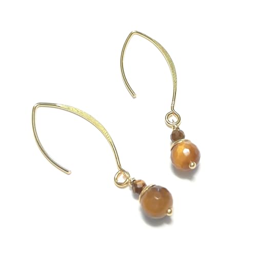 Boucles d'oreilles oeil de tigre pendantes argent 925 doré femme