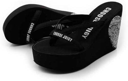 Chanclas De Mujer Cuñas Tacones Verano Tacón Alto Suela Gruesa Antideslizante Zapatos De Vacaciones, Black, 38 EU