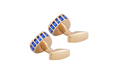 Mancuernillas formales con escudo y piedra azul real para hombre miniatura 2