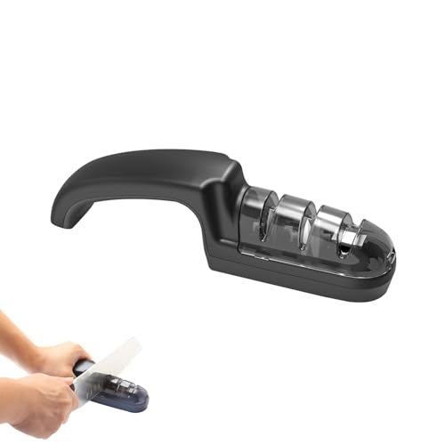 SIXRUN Afilador de Cuchillos 3 en 1, Herramienta Multifuncional Rápida para Chef de Cocina, Base Antideslizante de Diseño Compacto