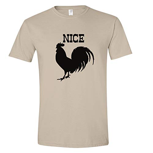Nice Cock Chicken Rooster Farm Funny Adult Ring Spun Cotton Soft Style T-Shirt Sand (L)