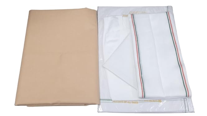 Pure Cotton Men's 5 - Piece Pandit Dhoti Kurta Set | Premium Cotton Material | Dhoti,Unstitched Kurta, Gamcha, Vest, Hanky. (-image-24