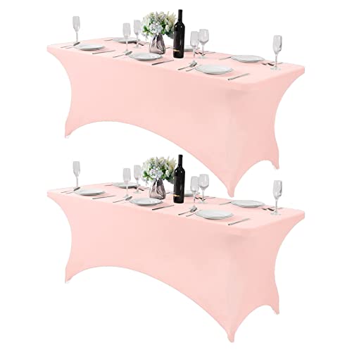 Hezuzo 2Pack Spandex Table Cover for 6Ft or 4fT or 8ft Table Universal Fitted Stretch Tablecloth for Party, Banquet, Wedding and Events-Blush Pink