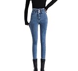 Women's Thermal High Waist Jeans Winter Warm Stretch Skinny Fit Fleece Lined Denim Trousers