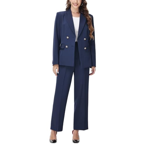 Lamgool Women's 2 Piece Set Double Breasted Blazer and Pants Suit Business Outfits for Work Office