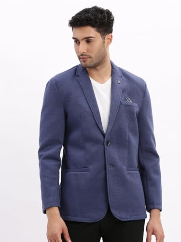 Image of SHOWOFFFF Men Solid Single Breasted Casual Blazer | Notched Lapel Full Sleeves Cotton Blazer for Mens | Slim Fit Regular Length Blazer for Men's