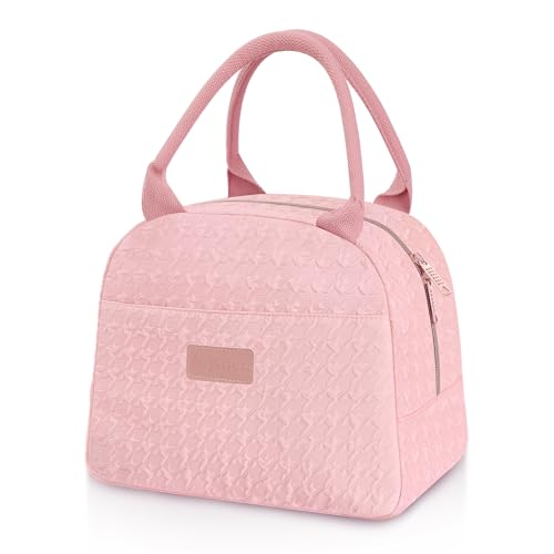 Joymee Lunch Bag Women Cute Insulated Lunch Box for Women Adult Reusable Leakproof Small Spacious Cooler Tote Lunchbox for Men for Working Office Travel Picnic (Pink)