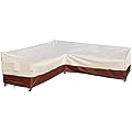 Outdoor Sectional Cover-V-Shaped Garden Patio Furniture Covers Waterproof Rip-Stop Anti-UV 600D Heavy Duty Outdoor Couch Cover with 3 Air Vents Sofa Cover 85''L 33.5''D 31''H,Beige & Reddish Brown