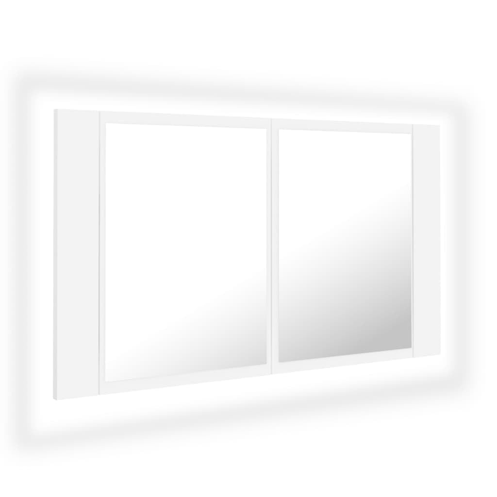 vidaXL Armario Espejo de Baño Luz LED Acrílico Aseo Ducha Muebles Mobiliario Almacenamiento Estante Decoración Adorno Blanco 80x12x45 cm
