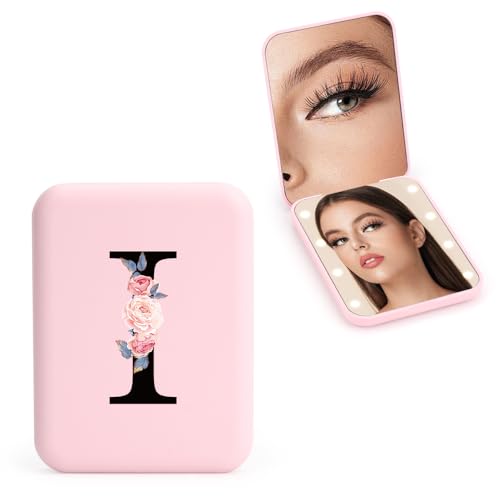 FIDWALL Espejo De Viaje Personalizado 1x/3x con Luces, Espejo De Maquillaje, Espejo Pequeño Compacto LED, Espejo Portátil, Espejo De Aumento, Regalo Ideal para Dama De Honor Y Madre (I)