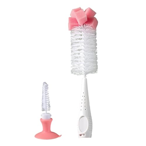 Limpiador de biberones de esponja – Esponja de limpieza de botellas de nailon con ventosa | Esponja reutilizable para biberones con soporte de ventosa, limpiador 2 en 1 y limpiador de pezones