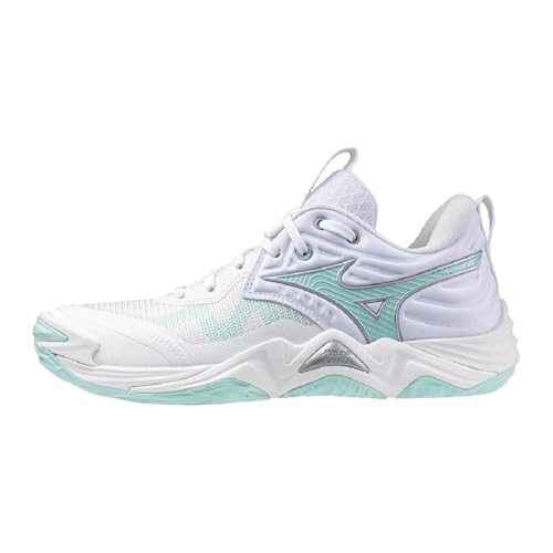 Mizuno Wave Momentum Elite - Zapatos de interior para mujer - AW25, Tinte blanco y azul, 40.5 EU
