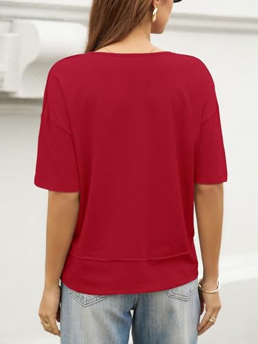 Image of UNCLECAT Womens V Neck T Shirts Summer Trendy Loose Fit Casual Tops Tees