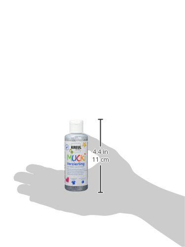 KREUL 24352 - Mucki Verzierling, Glitzersilber, 80 ml Flasche, glitzernde Kindereffektfarbe auf Wasserbasis, parabenfrei, glutenfrei, laktosefrei, vegan, auswaschbar