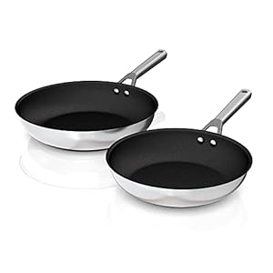 Ninja C62200 Foodi NeverStick Stainless 10.25-Inch & 12-Inch Fry Pan Set, Polished Stainless-Steel Exterior, Nonstick, Durable & Oven Safe to 500°F, Silver