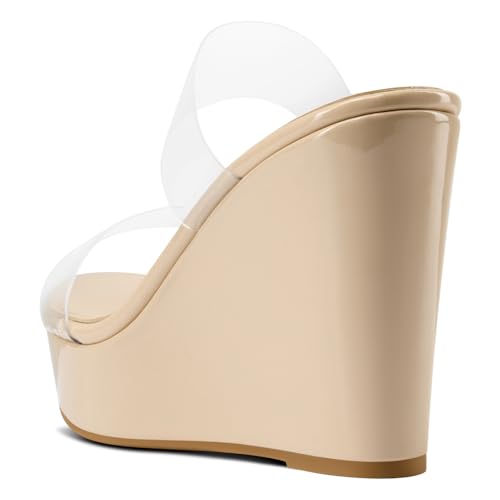 Aachcol Womens Slip-on Platform Wedge Sandals Open Toe High Heel Two Strap Wedge Mules Slides Prom Summer Dress Shoes 3.9 Inches Heels 5