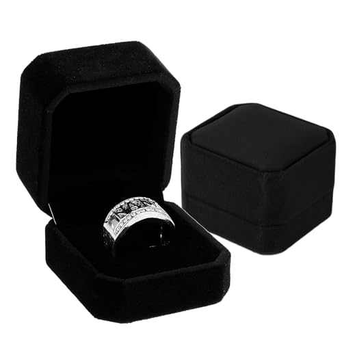 DIVINA VITAE 2 Stück Schwarz Ringschachtel Samt Ringbox Hochzeit Schmuckschachtel Einzelne Antragsring Box 1 Steckplatz Kleine Ring Ohrringe Geschenkbox Versprechensringbox für Männer Frauen