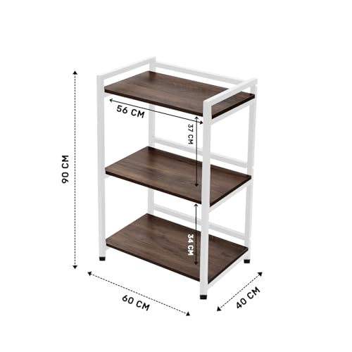 Image of wow craft 3-Layer Multipurpose Microwave Oven & OTG Stand | Floor-Mount Kitchen Storage Shelf with Sturdy Black Metal Frame | Engineered Wood | White Finish | Spacious & Durable (90x60x40 cm)