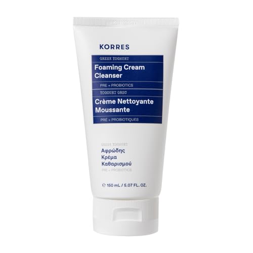 KORRES Greek Yoghurt Foaming Cream Cleanser, Hydrating, Deep Cleansing Skin Care, Makeup Remover, Face Wash for Women, Cream to Foam Facial Cleanser for Dry, Oily, Sensitive, Any Skin Type, 5.07 fl oz