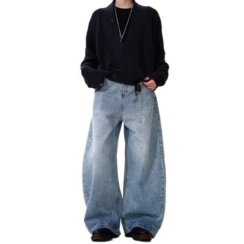 Men's Jeans Vintage Washed Denim Pants Loose Fit Trouser for Men