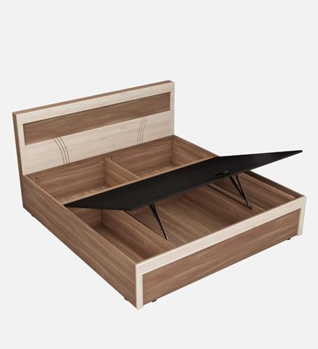 Image of Mintwud Pepperfry Solid Engineered Wood Sappora King Size Bed with Hydraulic Storage | Space Saving Wooden Palang Furniture for Living Room, Bedroom, Hotel (Bella Noce & Highland Pine Finish)