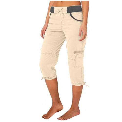 Womens Cargo Capris Summer Casual Drawstring Low Waisted Hiking Jogger Pants Lightweight Outdoor Cotton Capri Pants