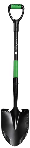 Hooyman Short Handle Digging Shovel with Heavy Duty Carbon Steel Construction, Ergonomic No-Slip H-Grip, D Handle, and Oversized Steps for Gardening, Land Management, Yardwork, Farming, and Outdoors