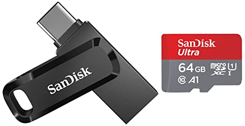 Image of SanDisk Ultra Dual Drive Go usb3.0 Type C Pendrive for Mobile (Black, 64 GB, 5Y - SDDDC3-064G-I35) & Ultra microSD UHS-I Card 64GB, 120MB /s R