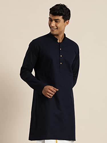 Image of VASTRAMAY Men Cotton Linen Solid Kurta | Cool & Breathable Ethnic Wear with Mandarin Collar for Eid, Holi & Festive Occasions