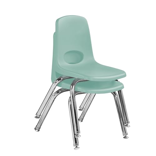 Image of FDP 12 inch School Stack Chair, Stacking Student Seat with Chromed Steel Legs and Swivel Glides for Classroom, Homeschool or Learning Space - Seafoam (2-Pack), 14333-SF