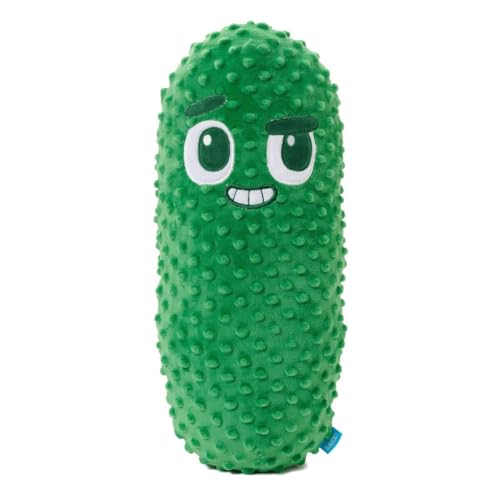 Falnatco Big Dill Bill Pickle Dog Toy Plush Squeaky Crinkle Stuffed Dog Toy for Small Medium and Large Dogs Packed with Fluff Dual Squeakers Soft Green Chew Toy for Indoor Play and Cuddling