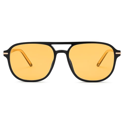 Pro Acme Aviator Sunglasses for Womens Mens - 70s Large Square Double Bridge Retro Sun Glasses