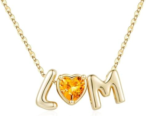M MOOHAM Initial Citrine Birthstone Necklaces for Women - Two Initial Necklaces 