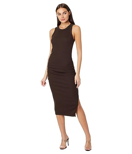 Image of Michael Stars Women's Wide-Ribbed Casual Wren Midi Dress with Cutaway Shoulders and Slit
